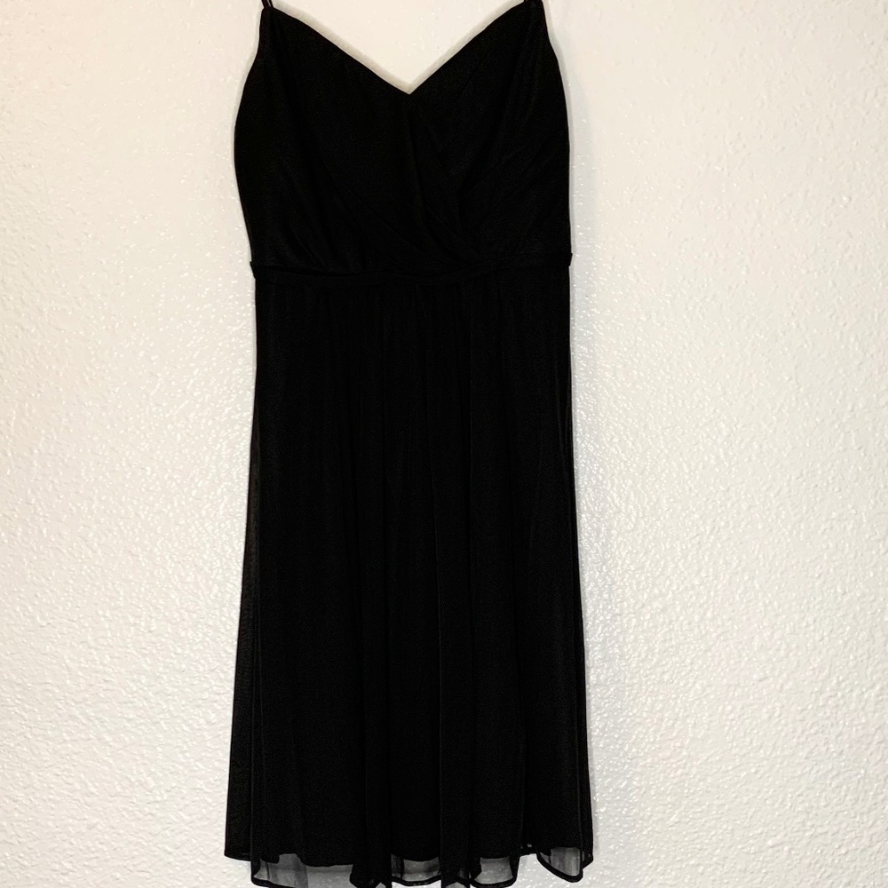 DAVID’S BRIDAL Black Chiffon Spaghetti Strap Midi Dress | Classic Minimal